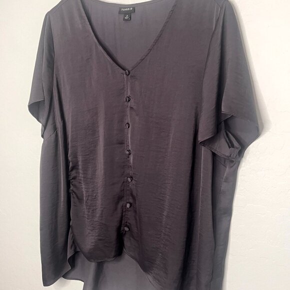 Torrid Textured Charmeuse Slate Gray Button Blouse 2 2X 18/20 - Picture 4 of 7
